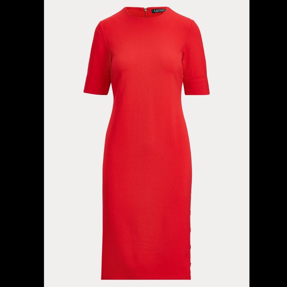 Ralph Lauren Button-Trim Ponte Red Shift Dress